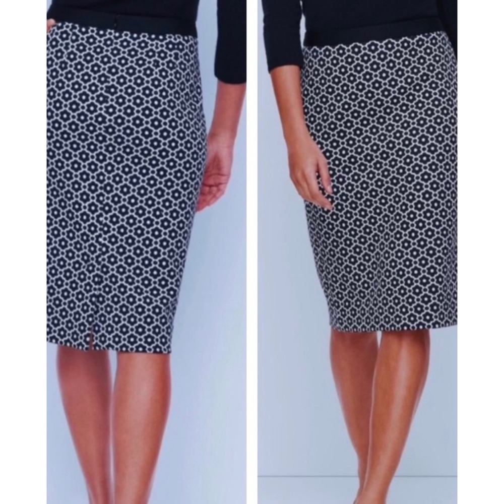 Talbots Womens Black White Geometric Floral Pencil Skirt NWT Size 14